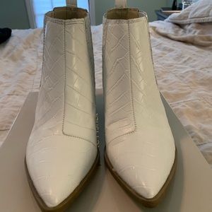 Marc Fisher Embossed Croc White Ankle Boot